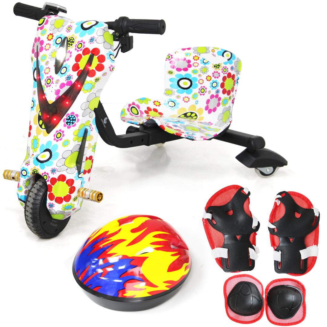 Drifting Electric Scooter for Kids & Adults - 350W Motor, 36V Battery, Safety Gear, 6 & 8 Tires (Flo